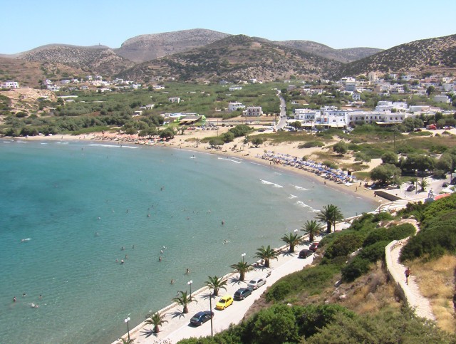 View of Galissas beach and village.